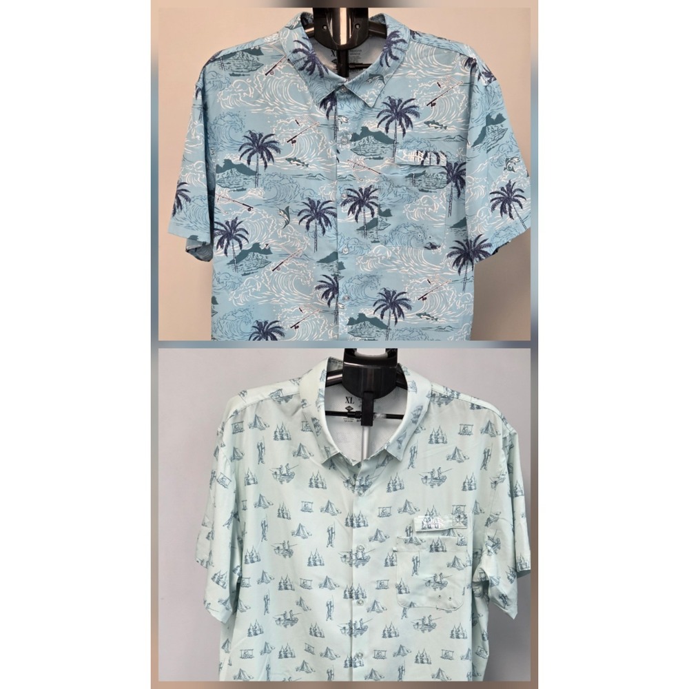 Lot Of 2 BASSDASH Men's XL UPF 50+ Short Sleeve Button Down Fishing Shirt Tropic